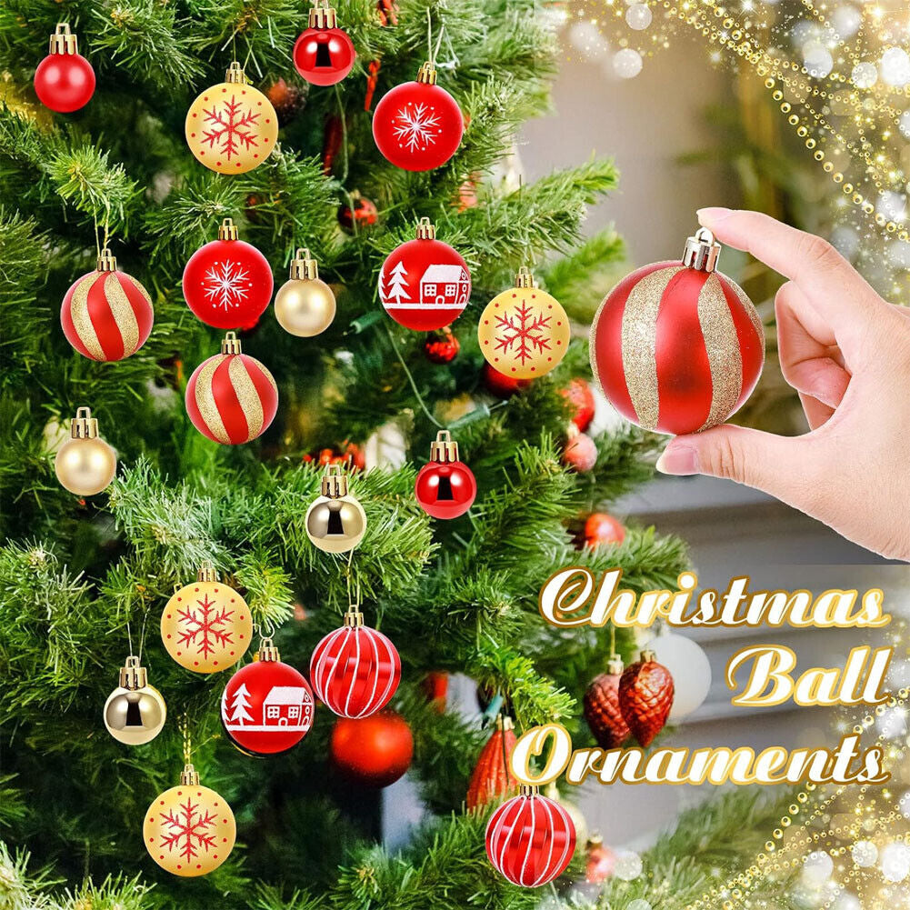 44Pcs Mixed Christmas Balls Baubles Xmas Tree Ornament Home Hanging Decoration