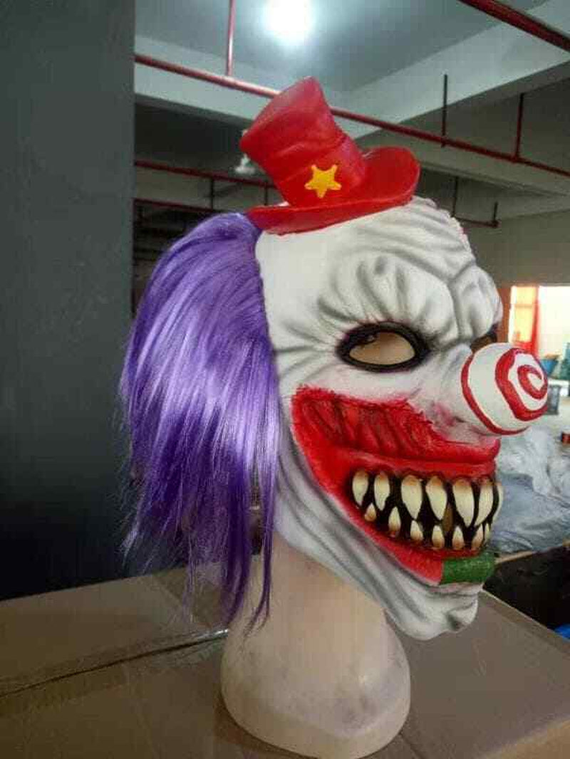 Scary Halloween Clown Mask with Hair Costume Party Cosplay Jokester Psycho Clown