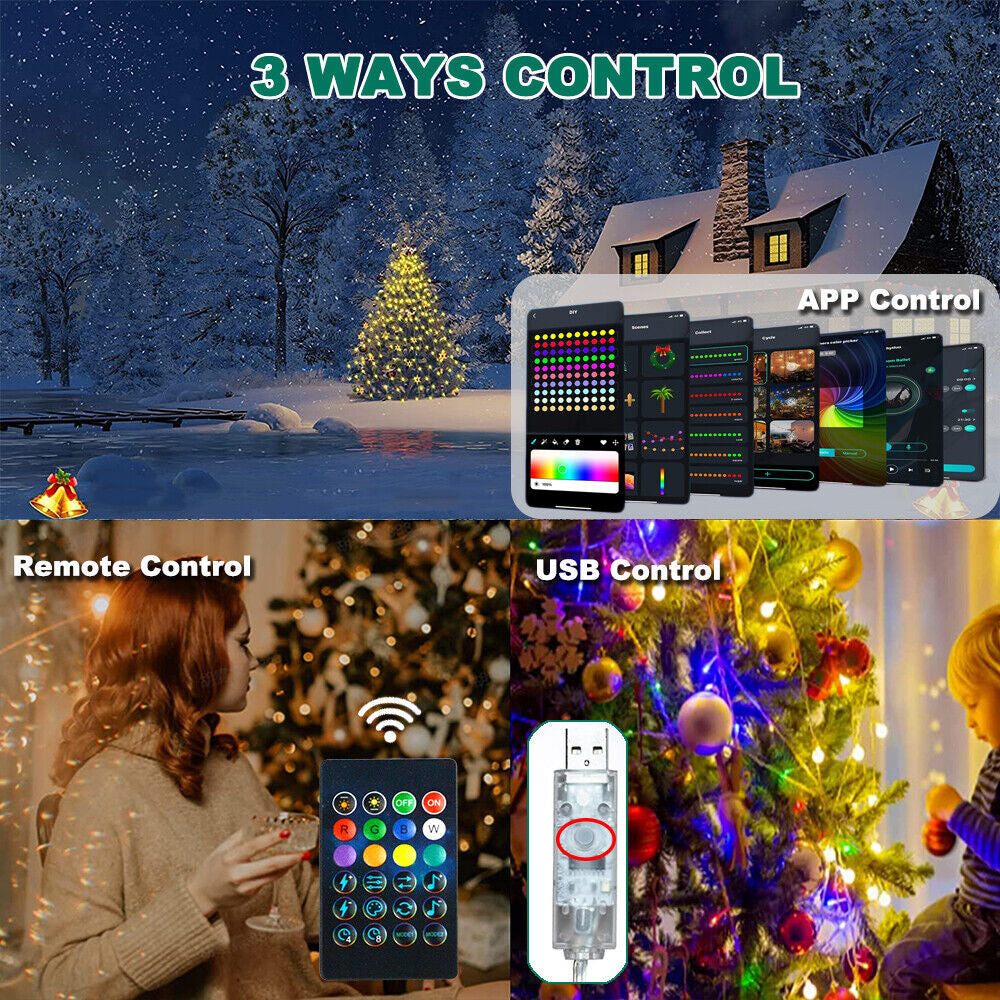 160LED Christmas Tree Waterfall Lights Fairy String Outdoor Waterproof Decor RGB