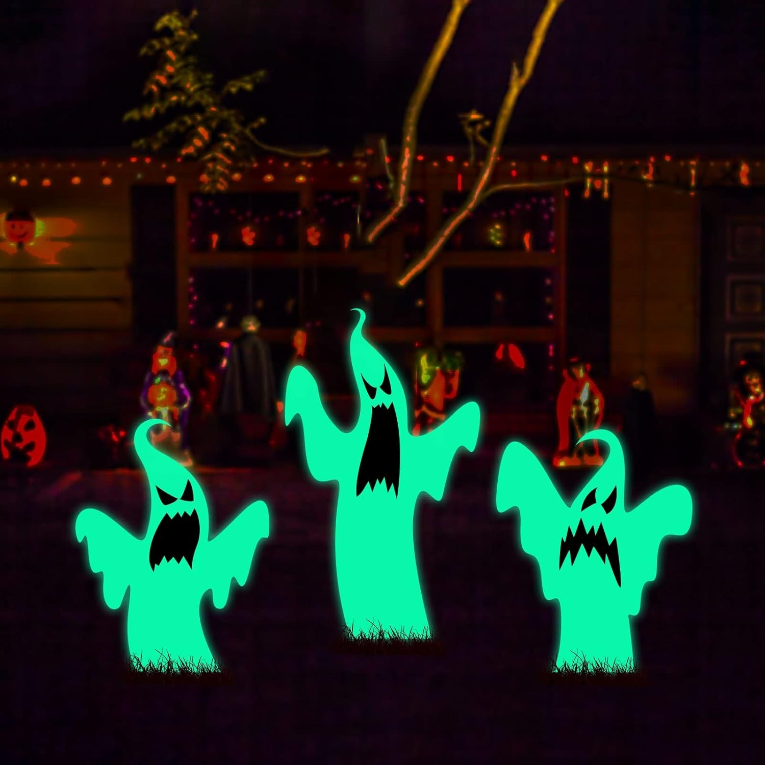 Halloween Decoration Ghost Yard Signs Stakes Glow in the Dark Outdoor Scary 3PCS