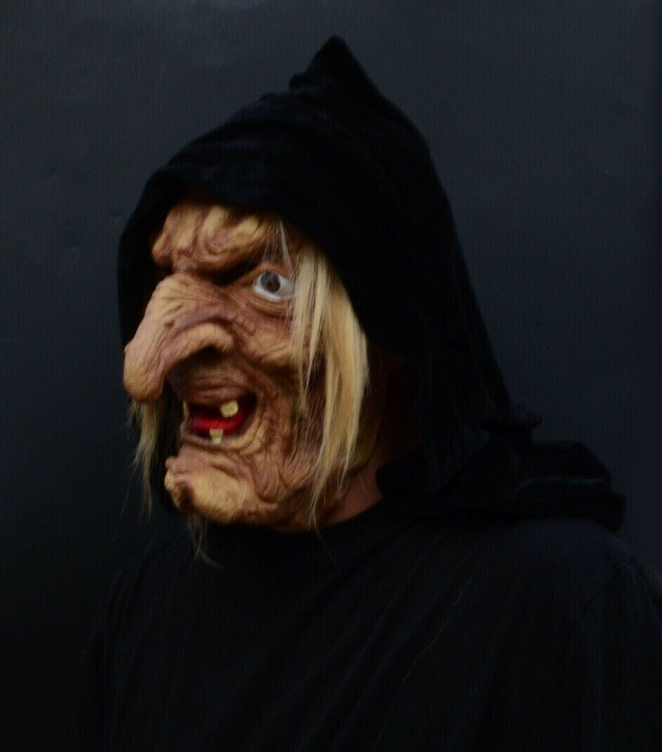 Halloween Witch Mask Scary Latex Old Lady Snow White Costume Mask with Hair