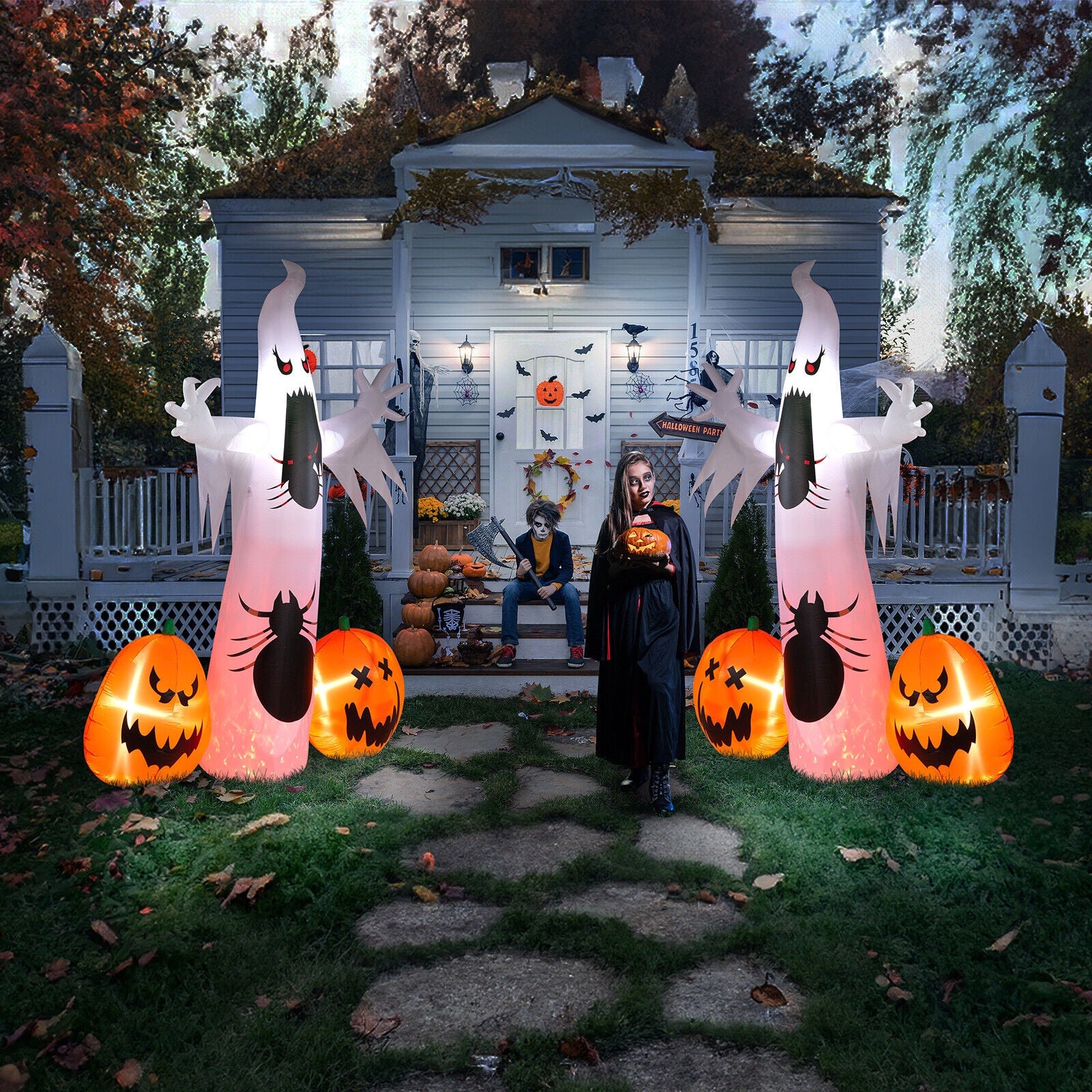 12FT Scary Halloween Inflatables Giant Ghost Spider Pumpkin Outdoor Decorations