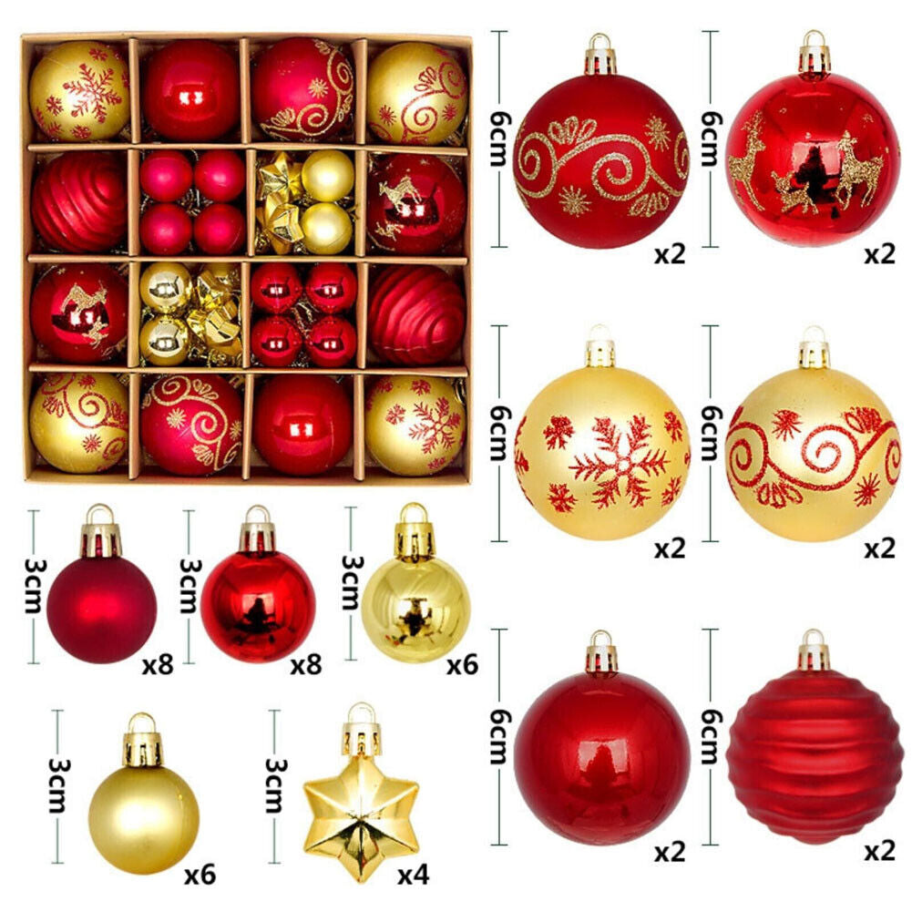 44Pcs Mixed Christmas Balls Baubles Xmas Tree Ornament Home Hanging Decoration