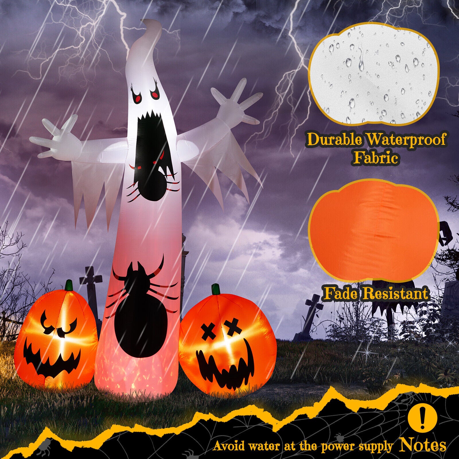 12FT Scary Halloween Inflatables Giant Ghost Spider Pumpkin Outdoor Decorations