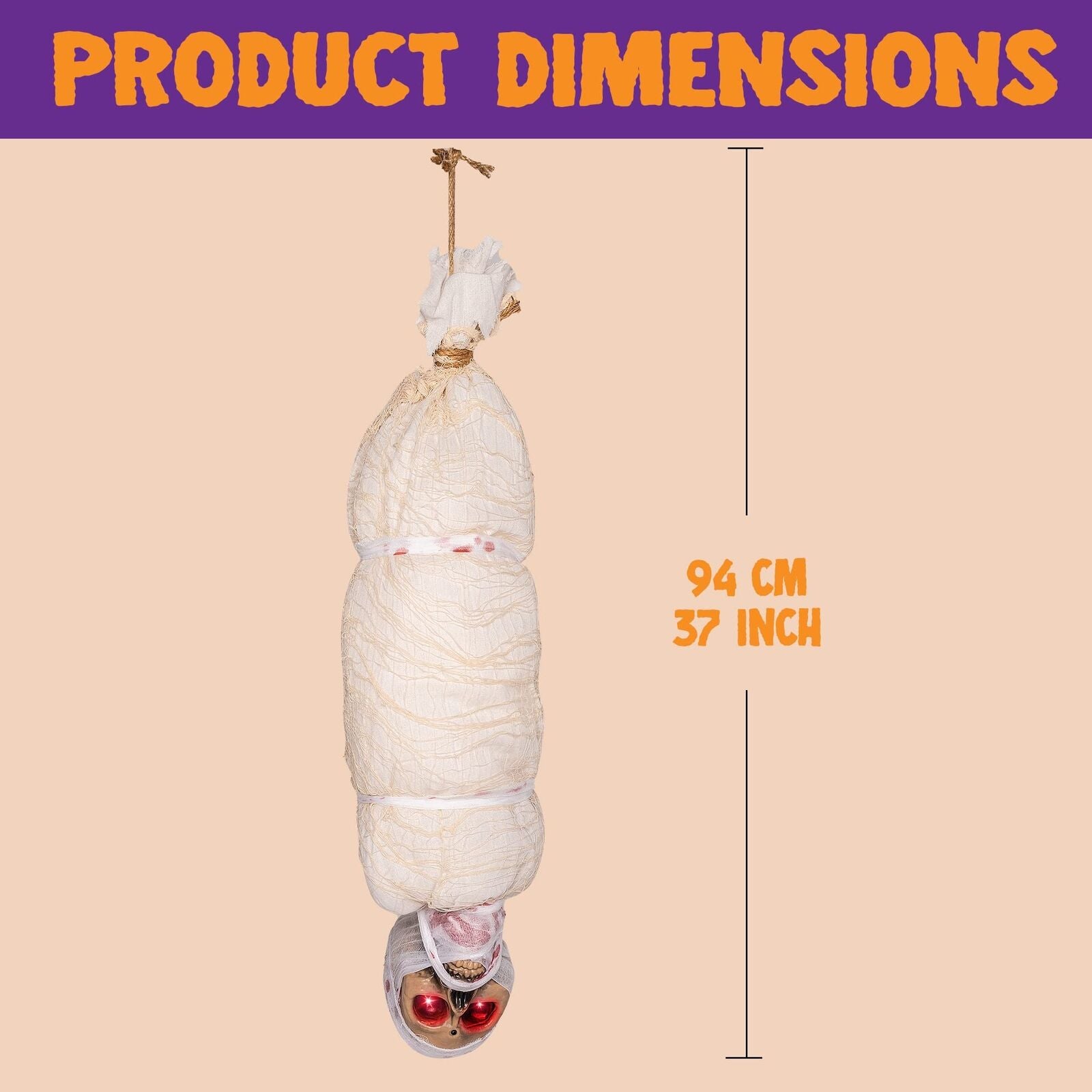 Halloween Animatronic Hanging Corpse with LED Light up Eyes & Sound Effect
