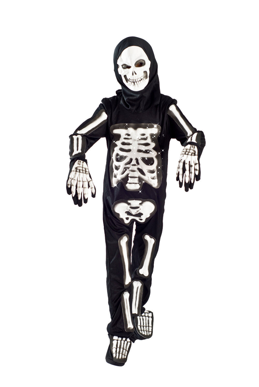 Skeleton Halloween Costume Boys Light up Size 5-6, 6-8 Glowing Fiber Optic Kids