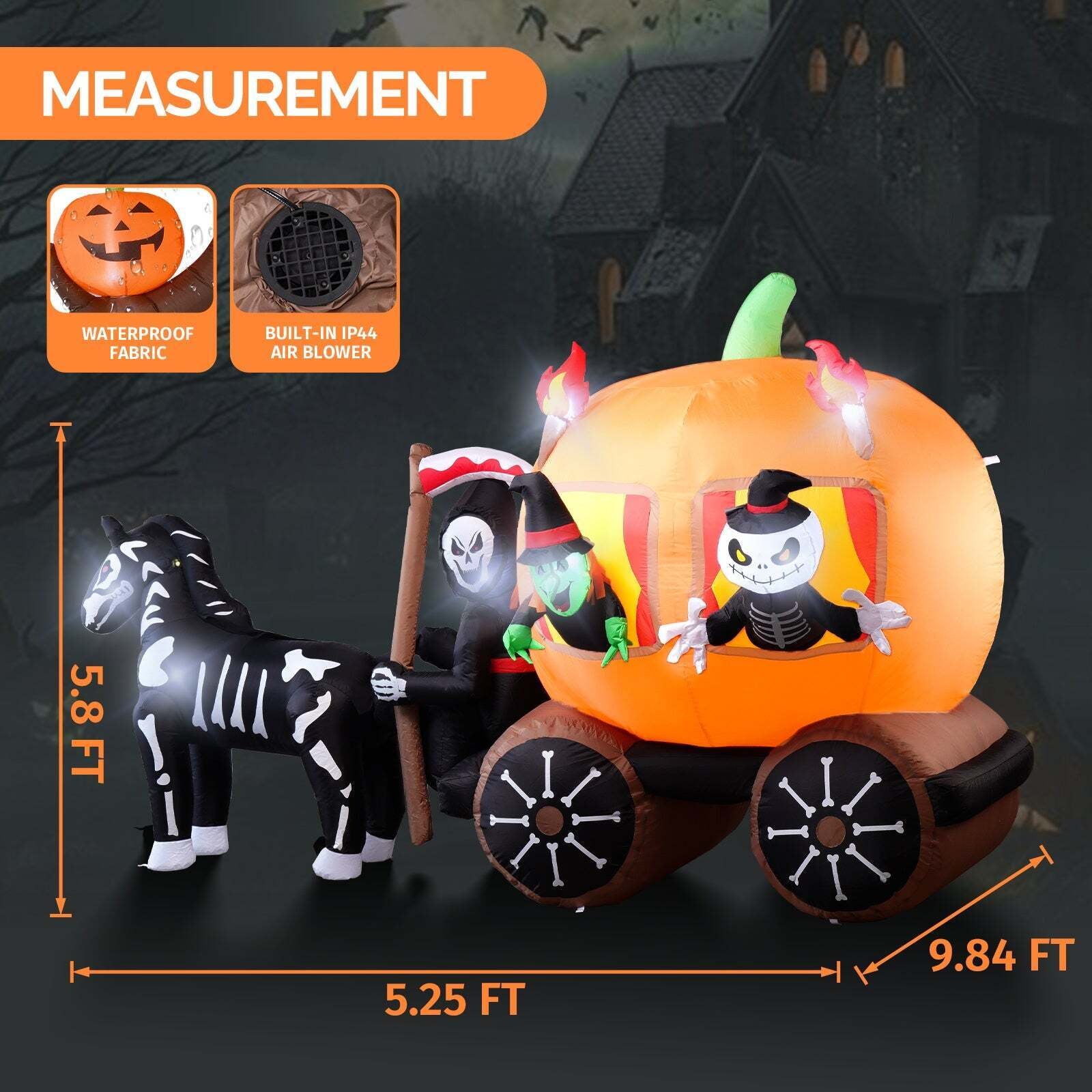 6FT TALL PUMPKIN CARRIAGE HALLOWEEN LED INFLATABLE