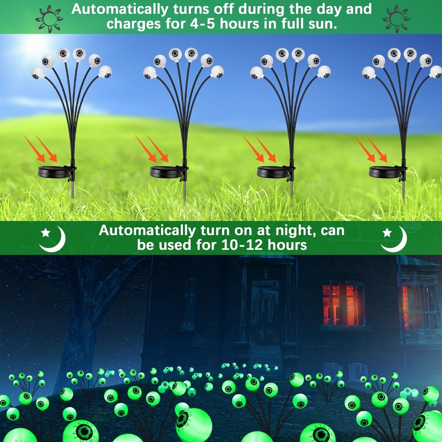 2 Pack LED Solar Eyeballs Light Garden Outdoor Waterproof Halloween Decor Lamp