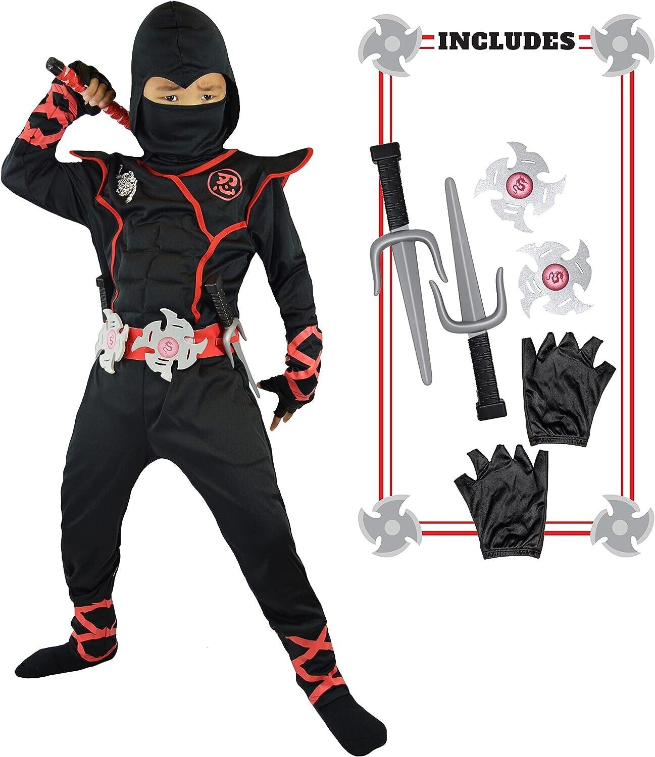 Black Deluxe Ninja Costume for Kids Boys Halloween Costume Dress up Small 5-7Yrs