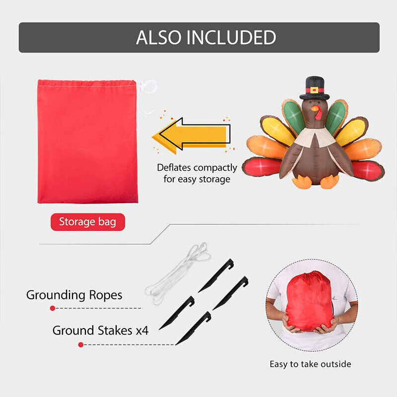 5Ft Inflatable Turkey LED Lighted Airblown Thanksgiving Outdoor Yard Decoration