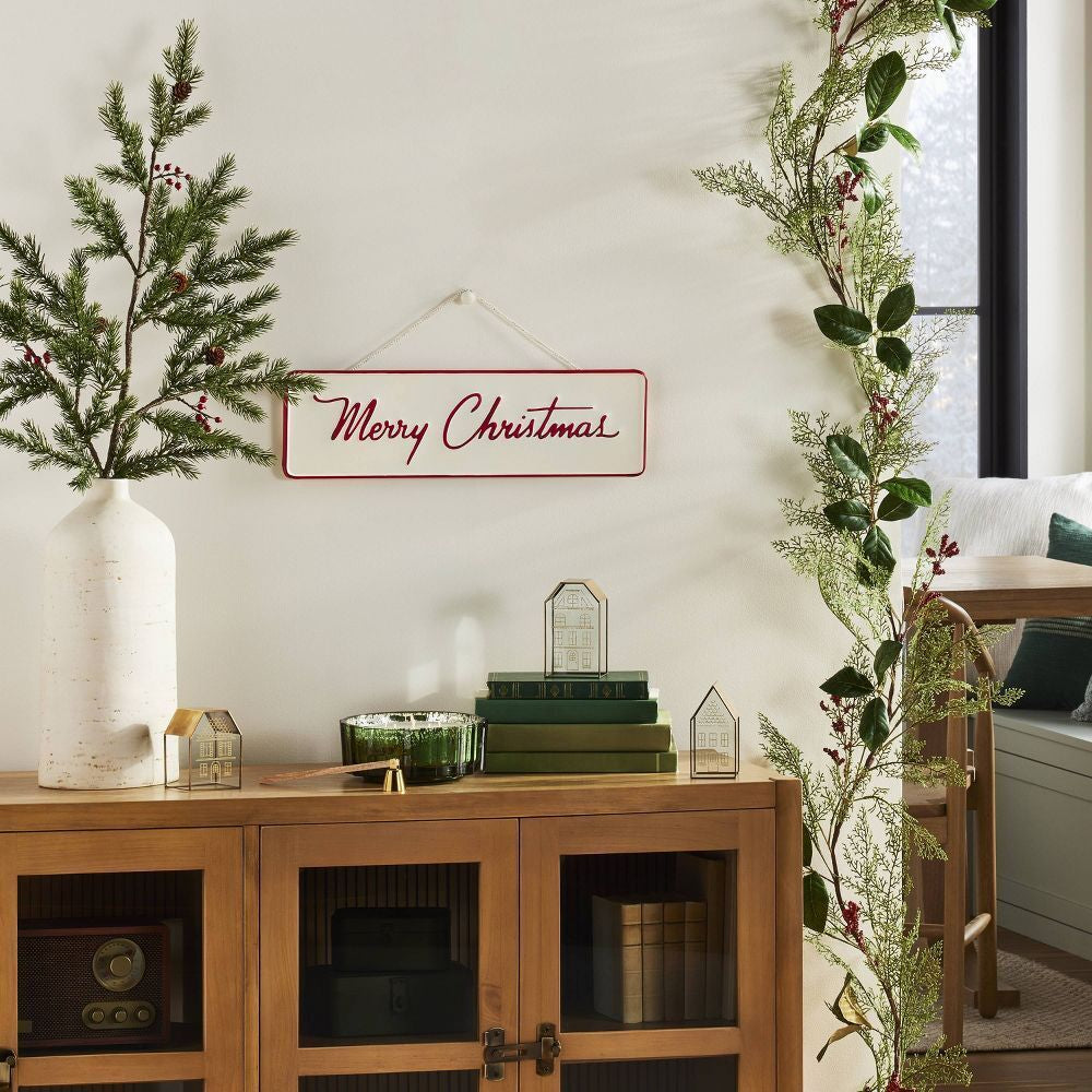 12' Faux Cedar & Magnolia Leaf with Winterberries Christmas Garland - Hearth &