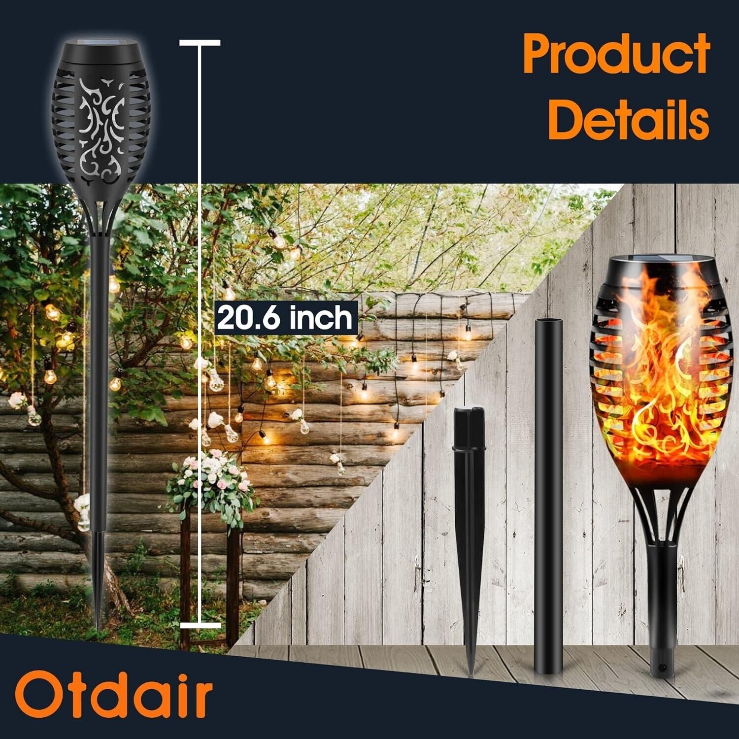 16 Pack 12 LED Solar Power Torch Flame Flickering Light Outdoor Garden Lawn Lamp