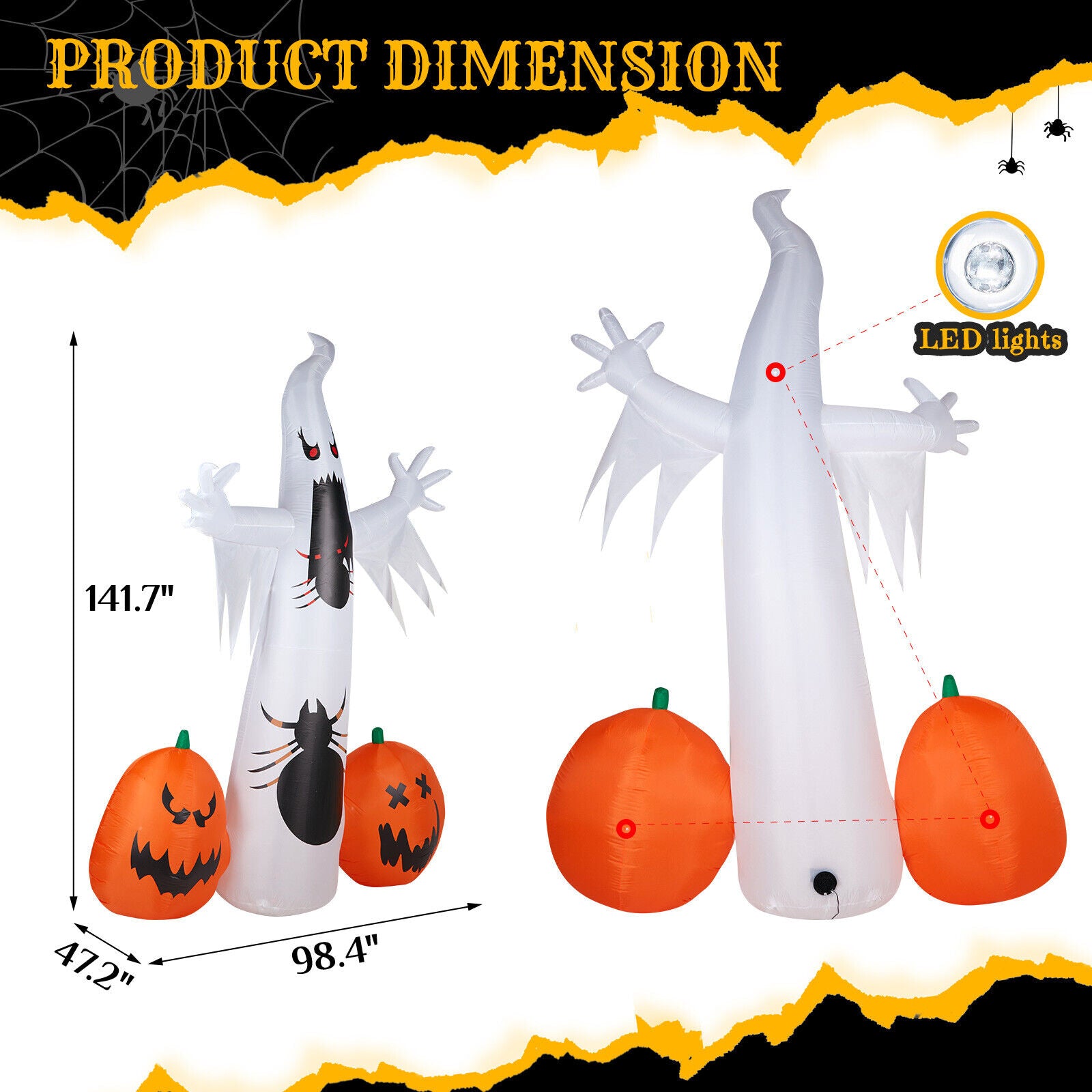 12FT Scary Halloween Inflatables Giant Ghost Spider Pumpkin Outdoor Decorations
