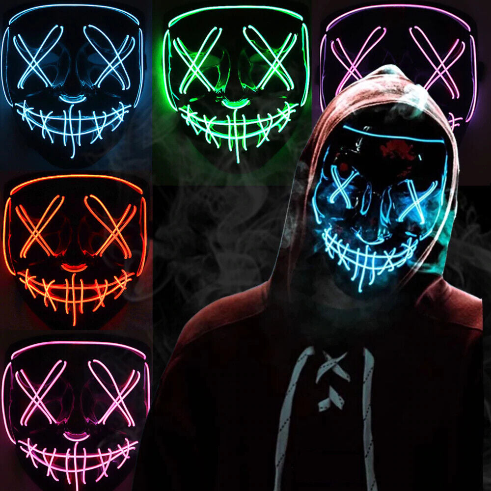 Costume Halloween Face Mask LED Light up 3 Modes Cosplay Clubbing Party Purge