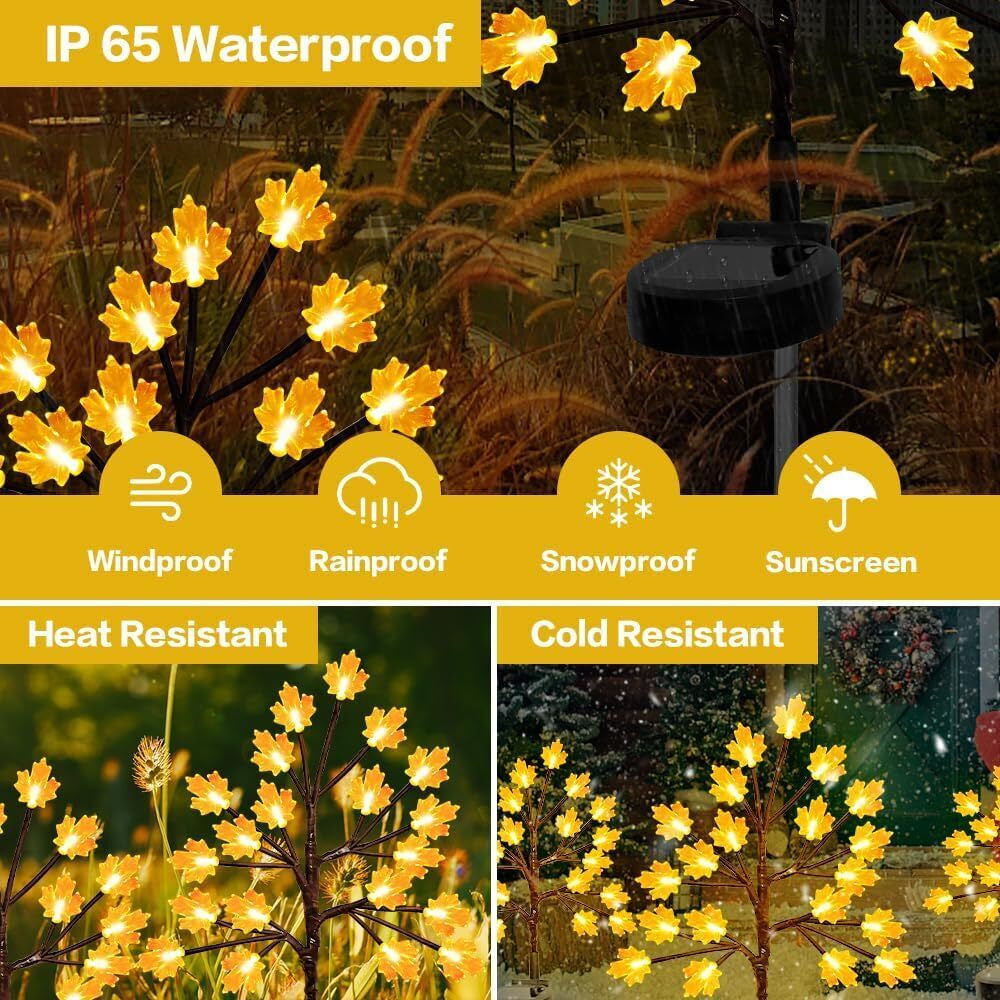 Solar Fall Lights for Thanksgiving Day Decorations Outdoor,2Pack 40LED Orange