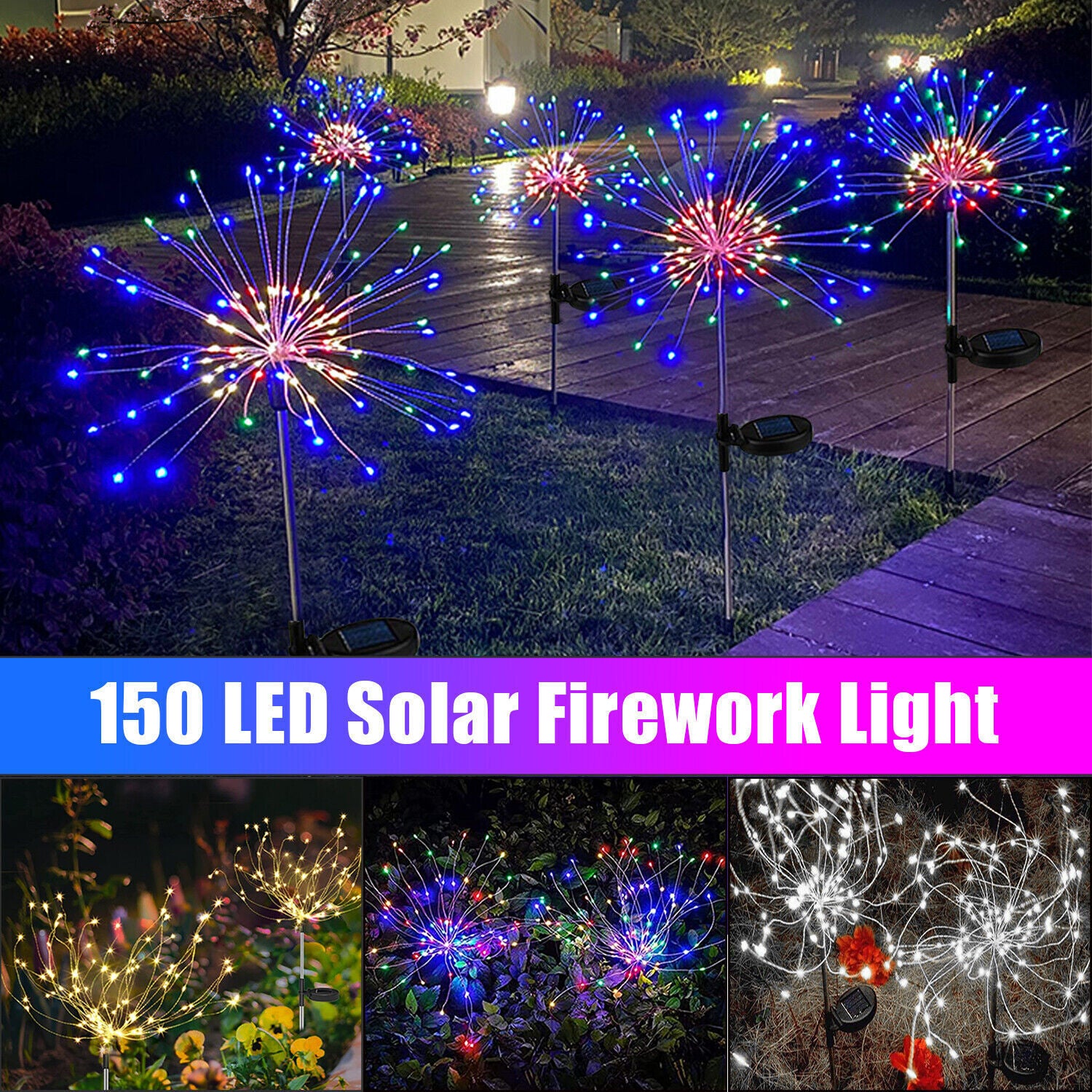 Solar Landscape Lights LED Solar Firework Light Fairy Garden Yard Outdoor Decor