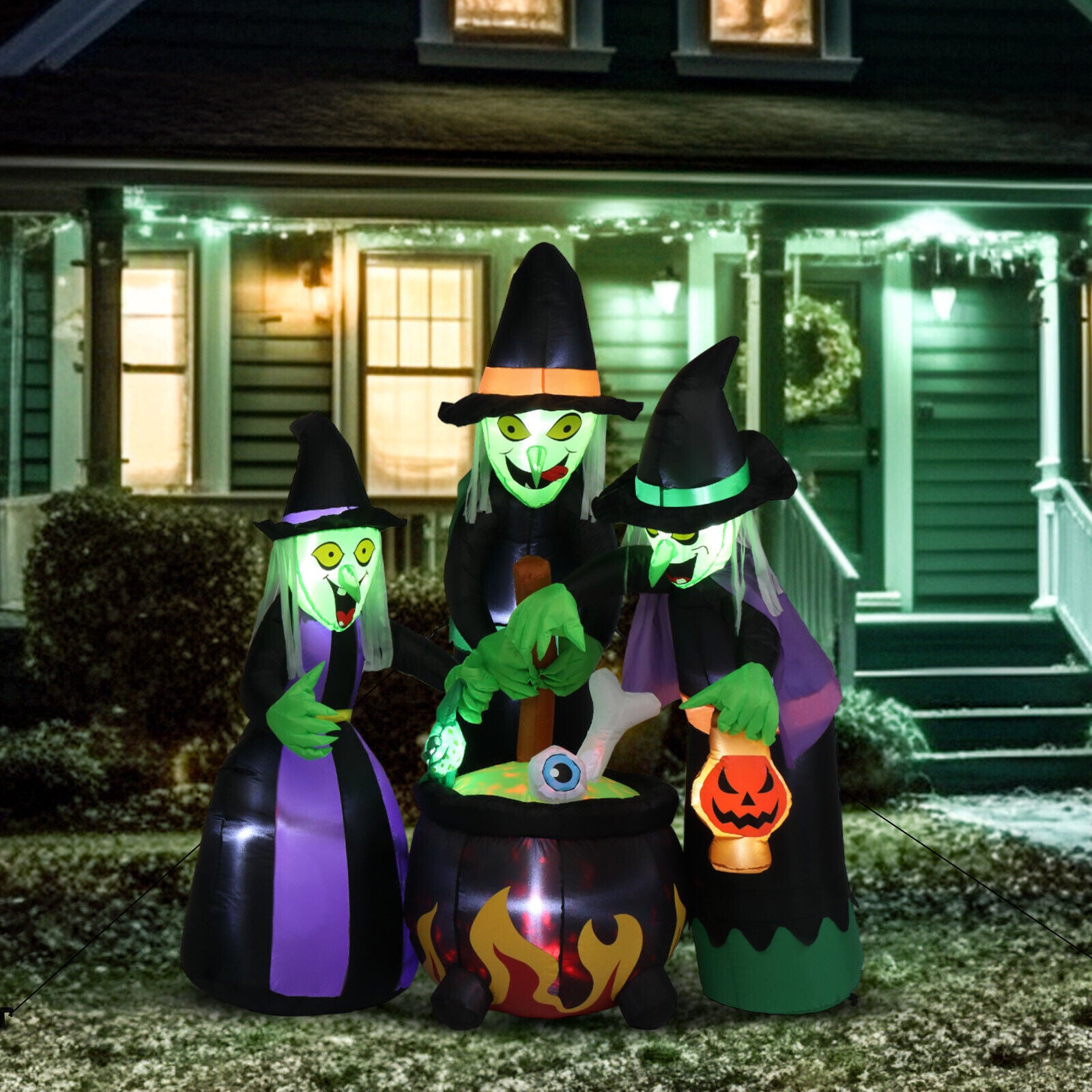 Halloween Inflatable Outdoor Lawn Decoration 6FT 3 Witches Blow up LED Lights