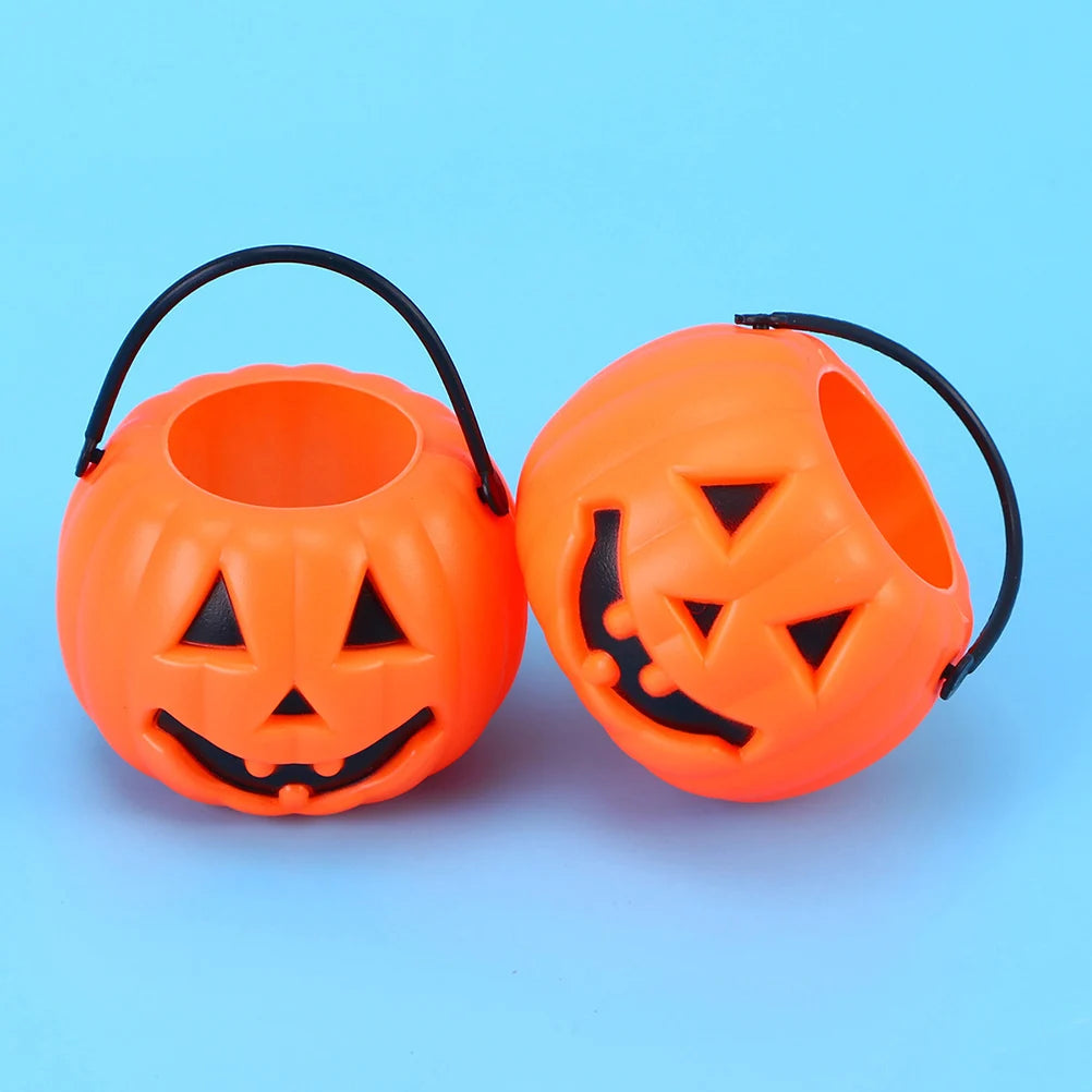 Pumpkin Bucket Halloween Candy Treat Trick or Buckets Holder Pail Mini Kids Basket Plastic Lantern Baskets Cauldron