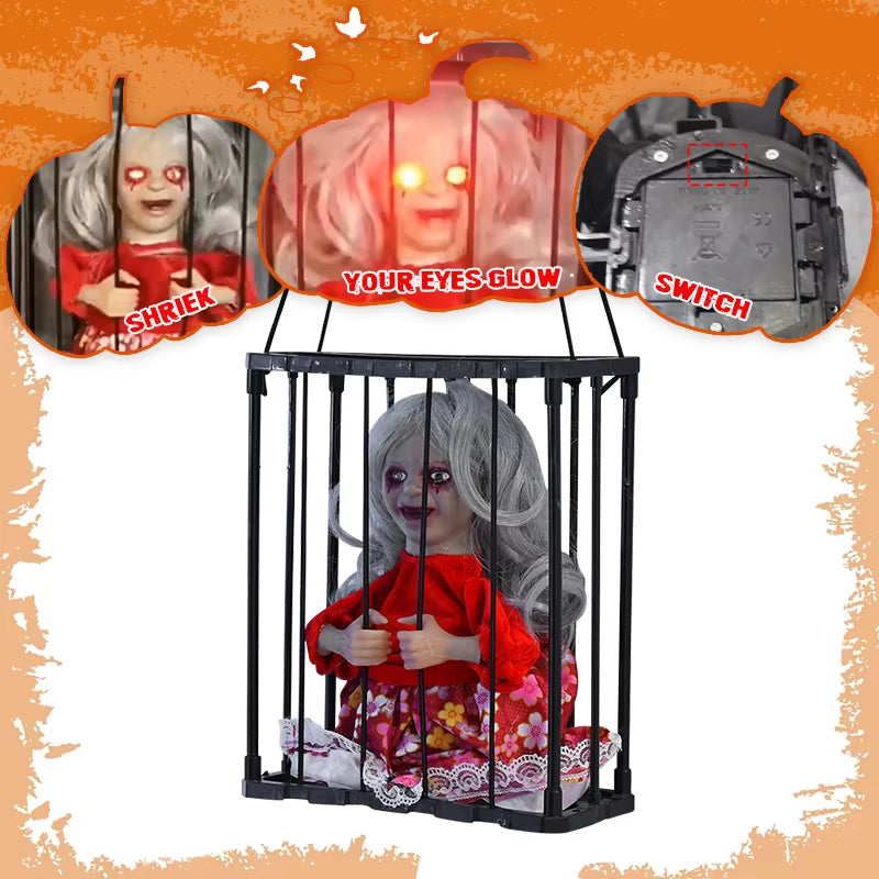 Halloween Animatronics Horror Skeleton Prisoner Toy Flashing Light Sound Doll Scary Ghost Haunted House Horror Party Props Decor