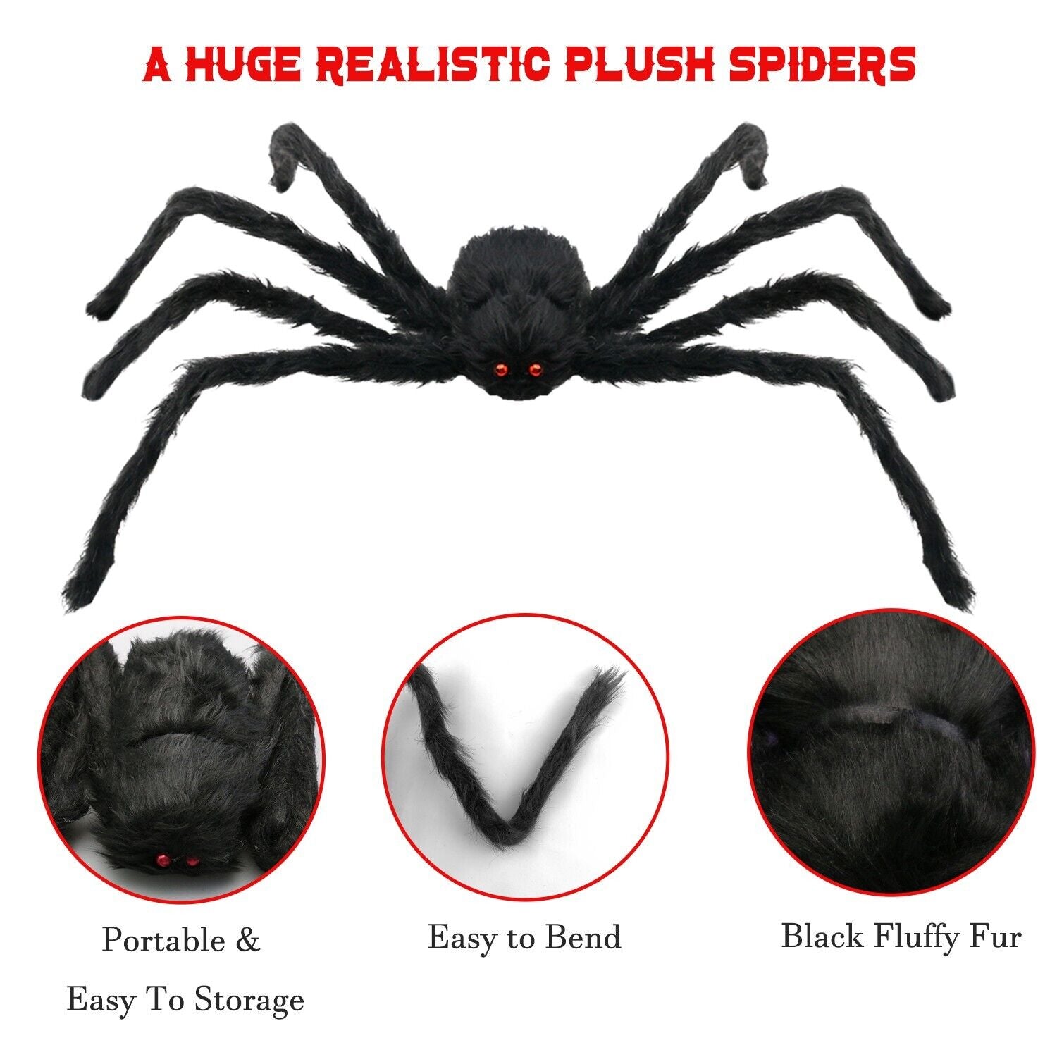 35" Spider Halloween Decor Haunted House Prop Indoor Outdoor Giant Scary Party
