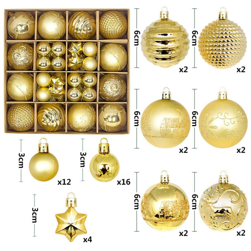 44Pcs Mixed Christmas Balls Baubles Xmas Tree Ornament Home Hanging Decoration