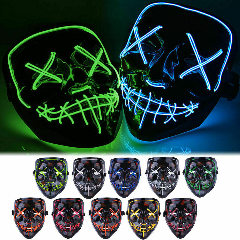 Costume Halloween Face Mask LED Light up 3 Modes Cosplay Clubbing Party Purge