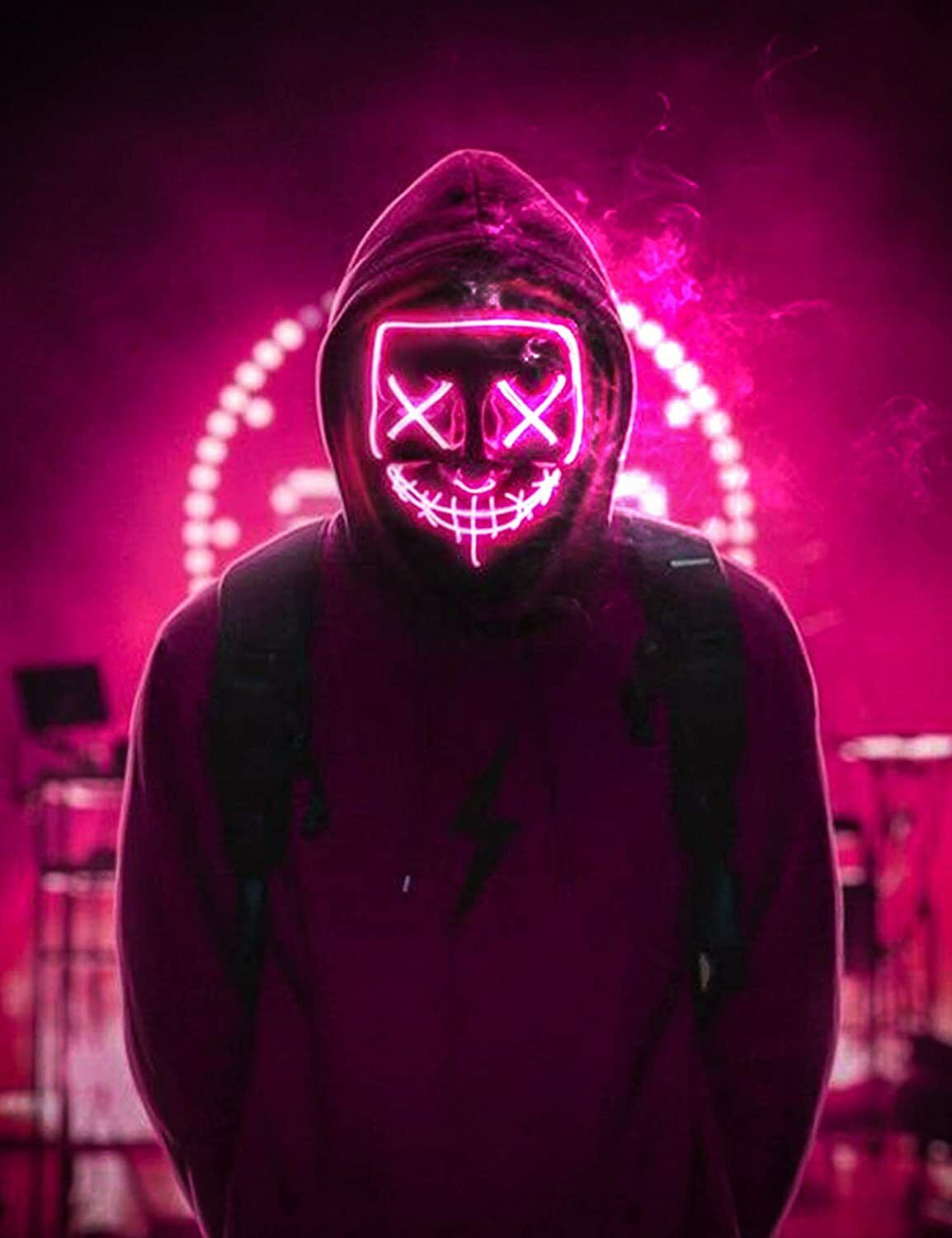 Costume Halloween Face Mask LED Light up 3 Modes Cosplay Clubbing Party Purge