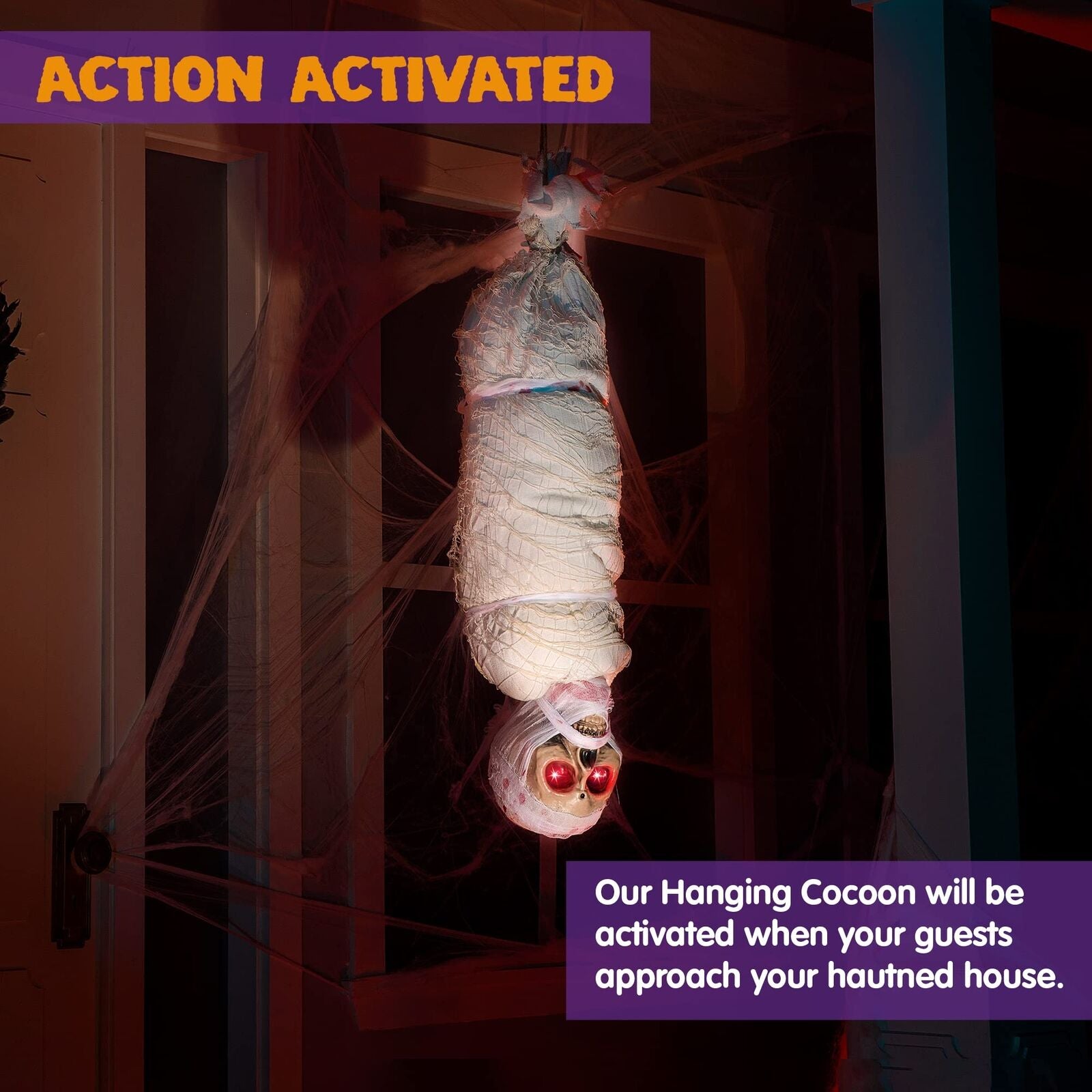 Halloween Animatronic Hanging Corpse with LED Light up Eyes & Sound Effect