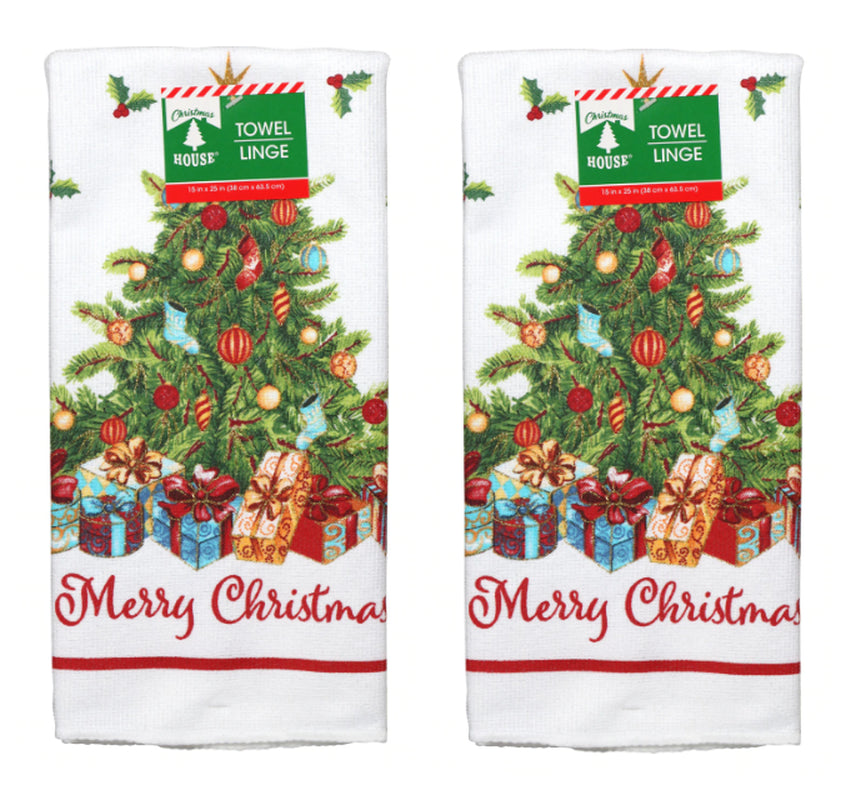 Festive Christmas Tree Kitchen Towel 2 Pack Hand Dish Drying FREE SHIPPING