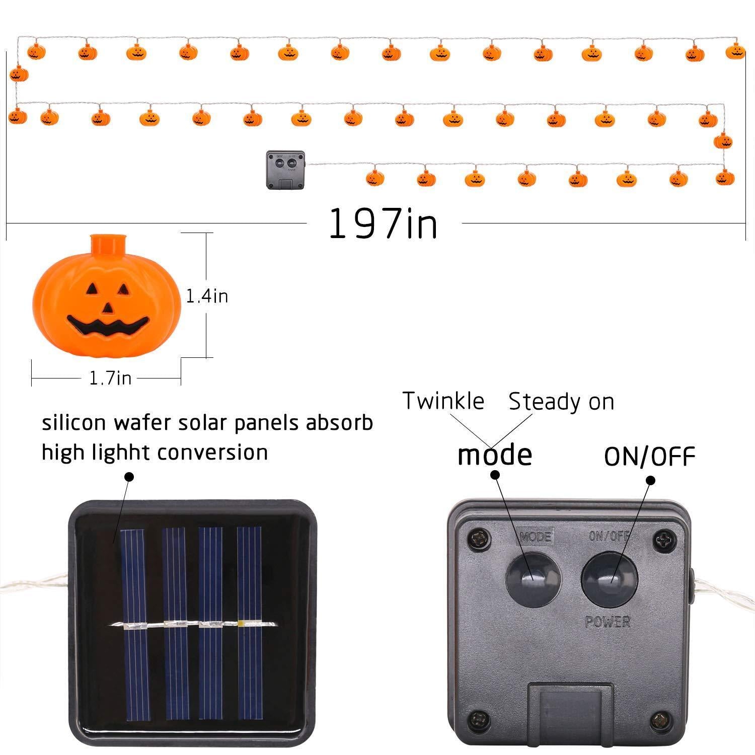 Halloween Solar Powered LED Jack O Lantern String Light 40 LED Pumpkin Light US