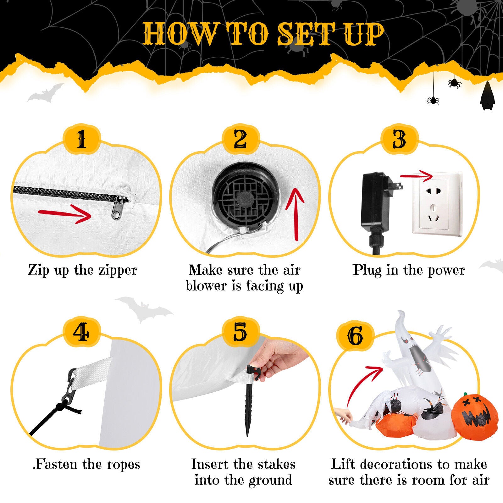 12FT Scary Halloween Inflatables Giant Ghost Spider Pumpkin Outdoor Decorations