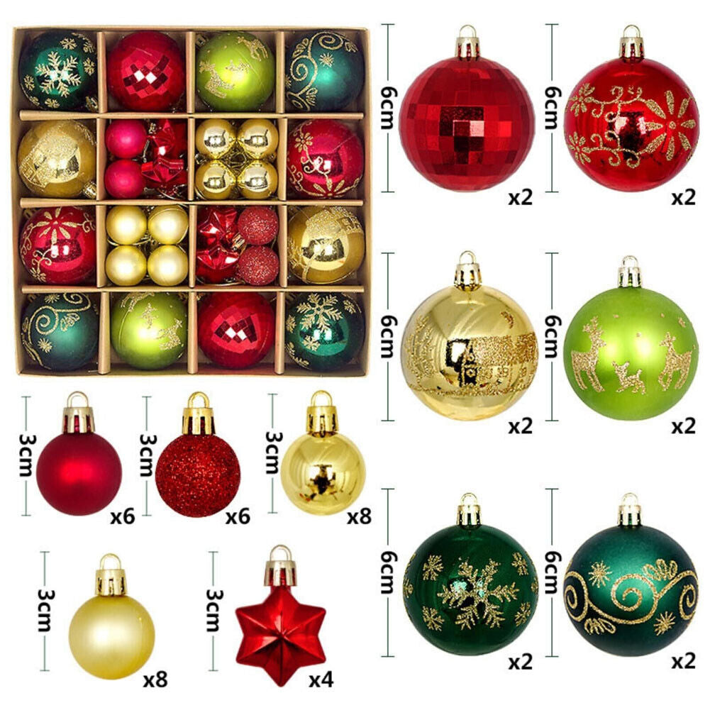 44Pcs Mixed Christmas Balls Baubles Xmas Tree Ornament Home Hanging Decoration