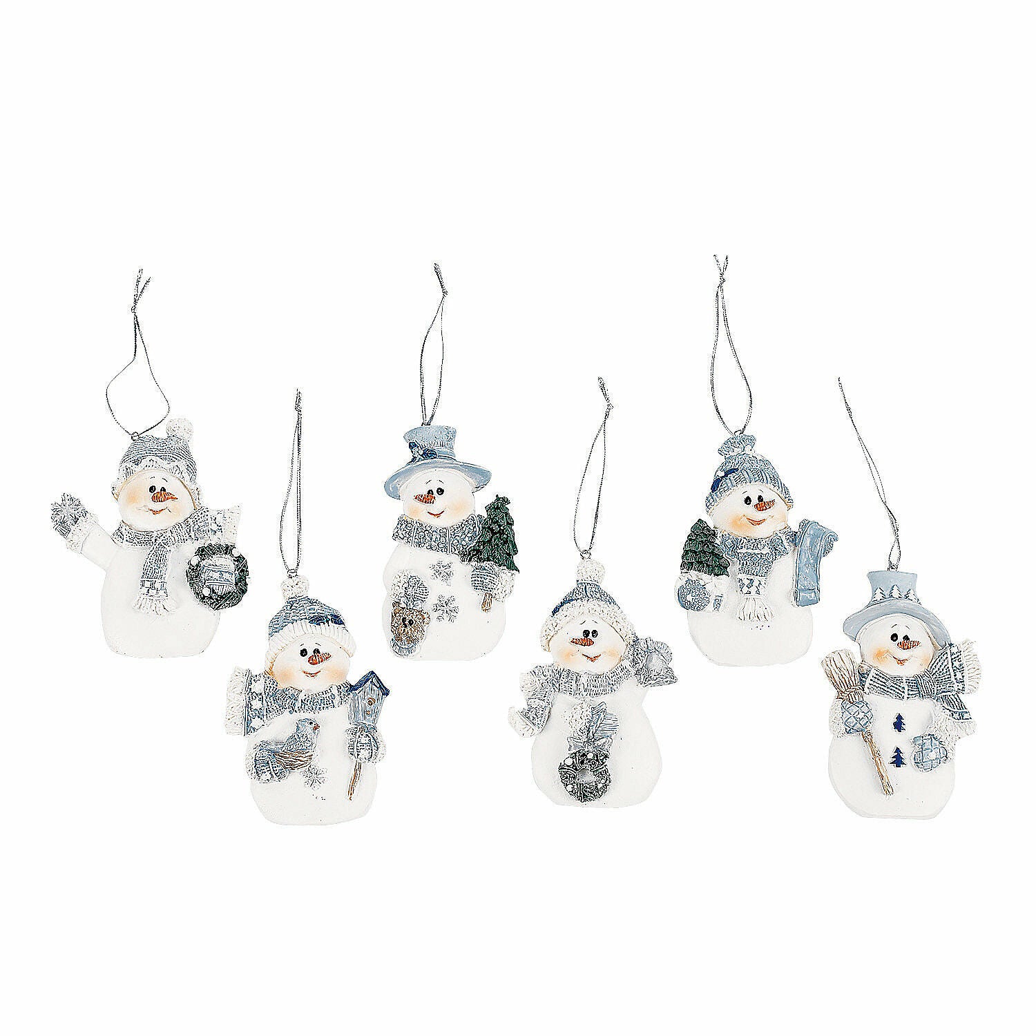 Blue Snowman Christmas Ornaments, Home Decor, 12 Pieces
