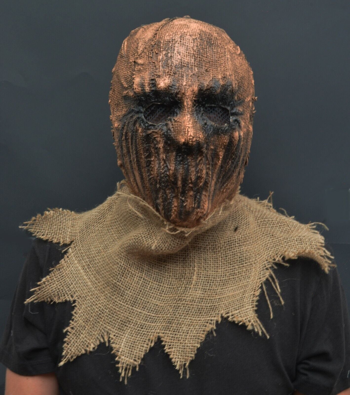 Scarecrow Halloween Costume Mask Latex & Burlap Realistic Scary Scare Crow Mask