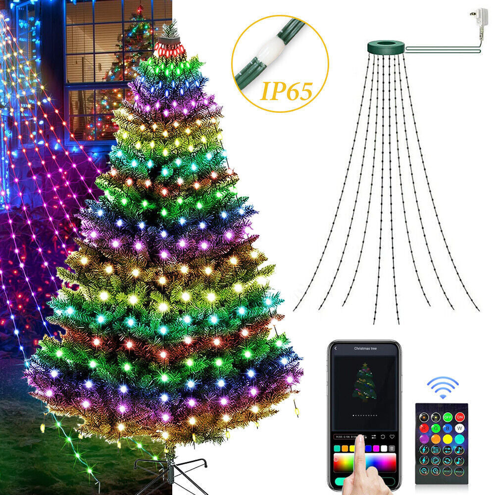 160LED Christmas Tree Waterfall Lights Fairy String Outdoor Waterproof Decor RGB
