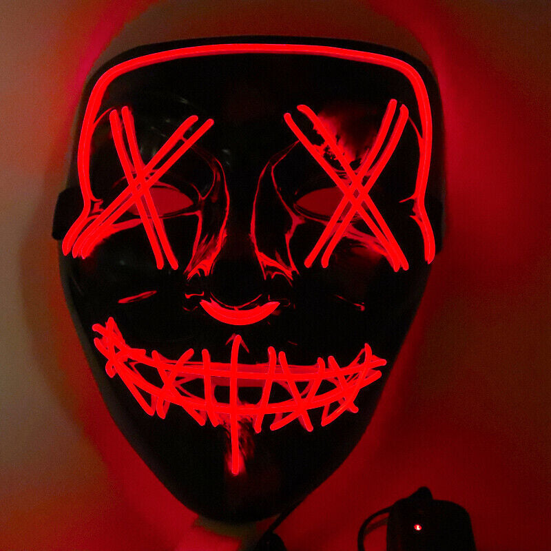 Costume Halloween Face Mask LED Light up 3 Modes Cosplay Clubbing Party Purge