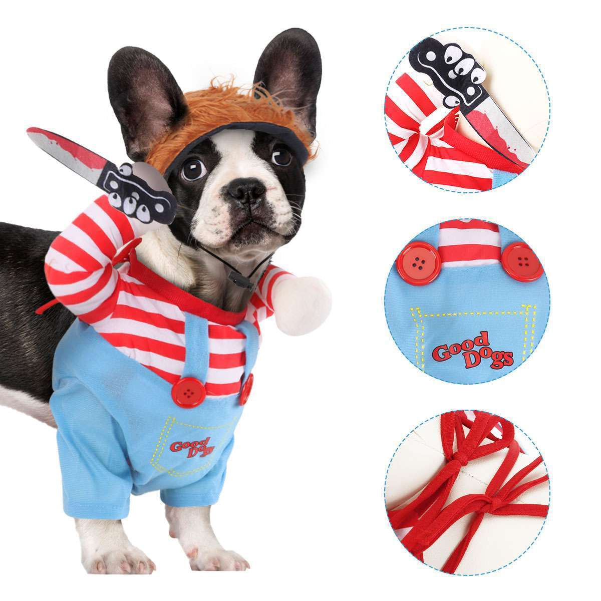 Chucky Dog Cosplay Fancy Costume Halloween Dog Clothes for Small Medium Dogs
