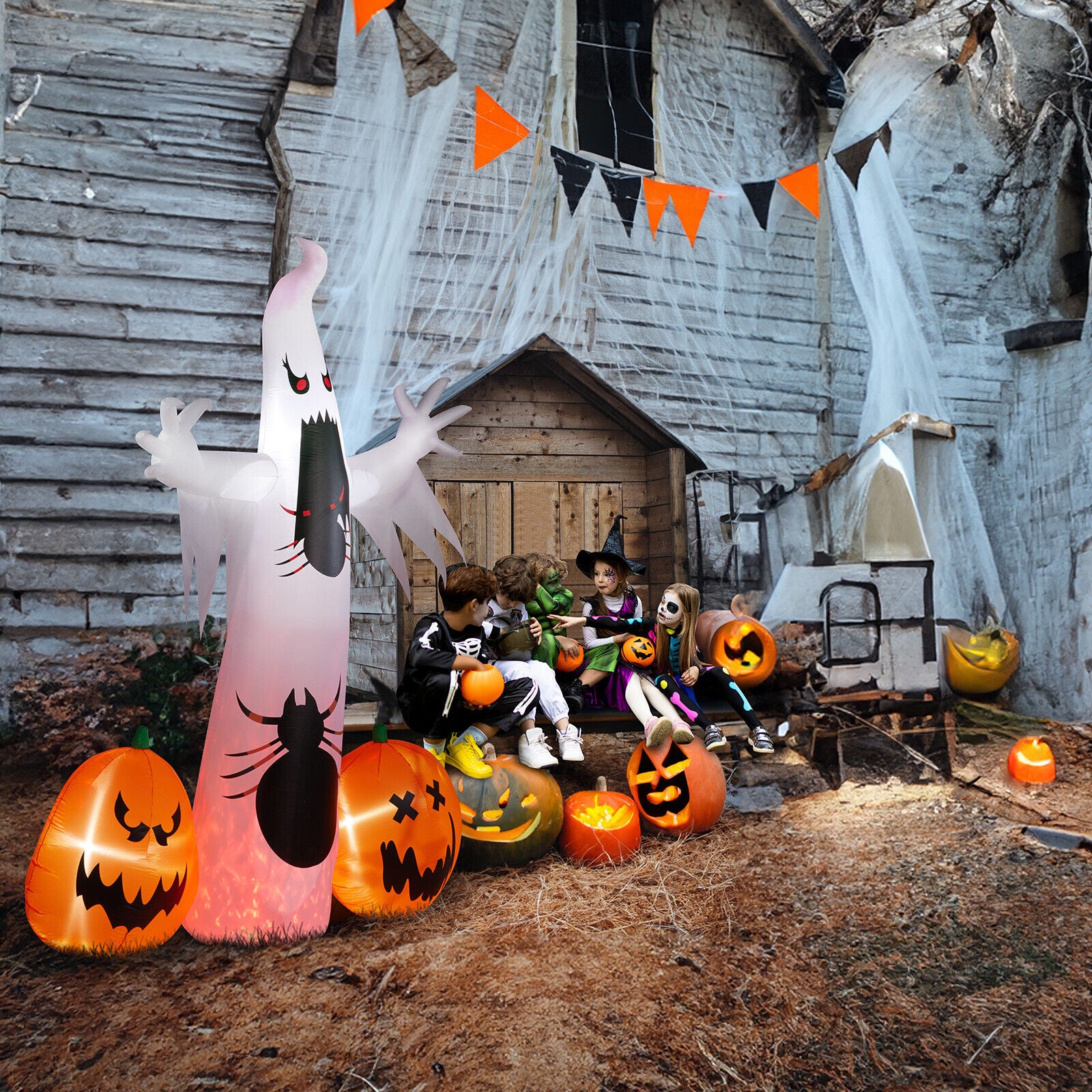 12FT Scary Halloween Inflatables Giant Ghost Spider Pumpkin Outdoor Decorations