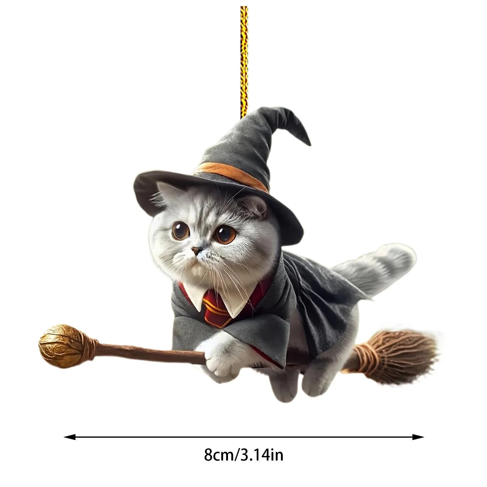 2D Magical Cat Which Car Pendant Ornament Halloween Witch Decor / Christmas