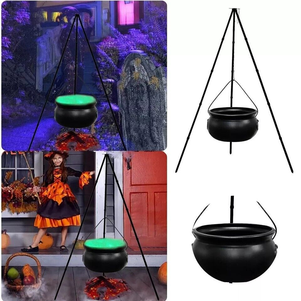 Halloween Decor Outdoor -Large Witches Cauldron on Tripod with LED Light Yard US