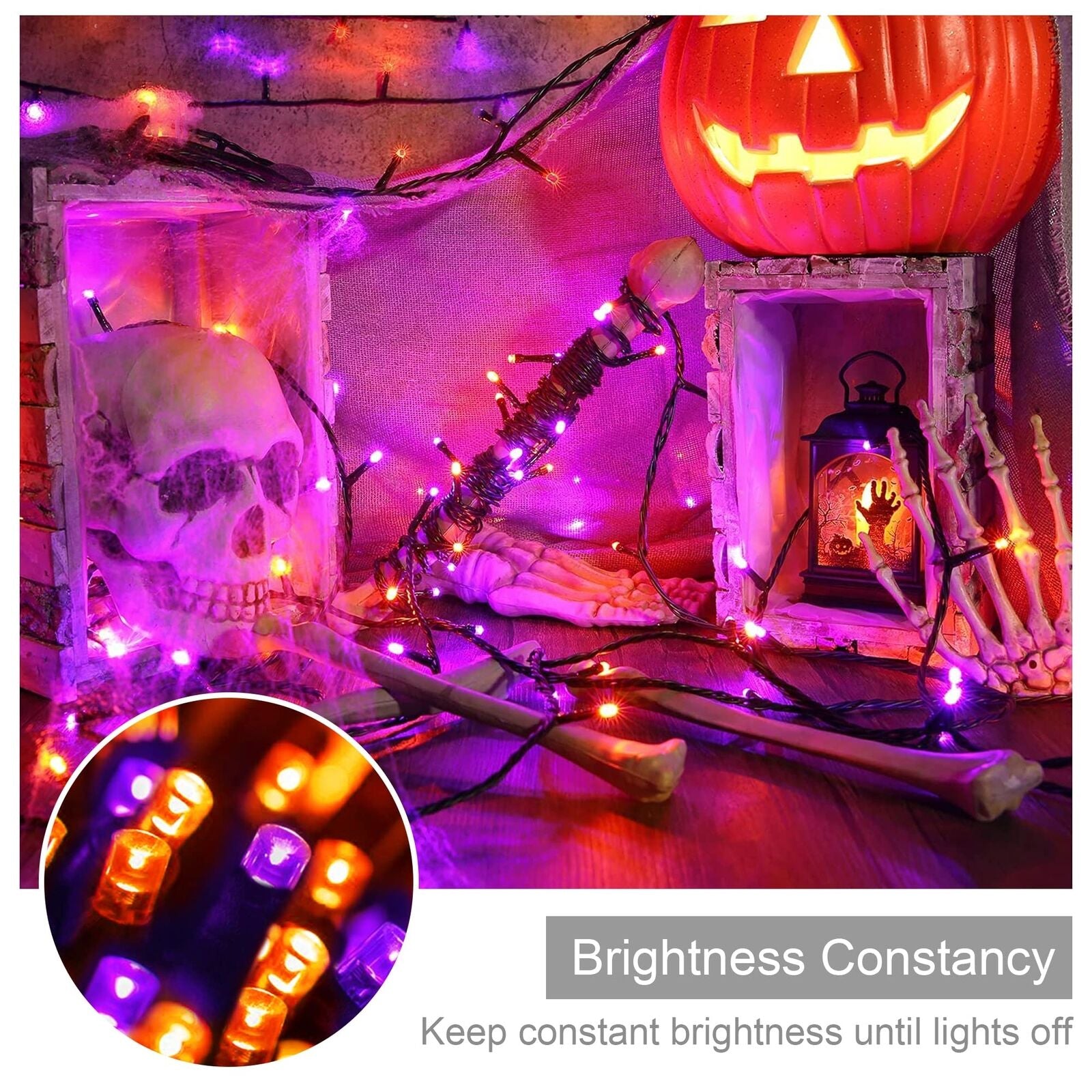 300 LED Orange&Purple Halloween Lights 99FT Connectable 8 Lighting Modes with M