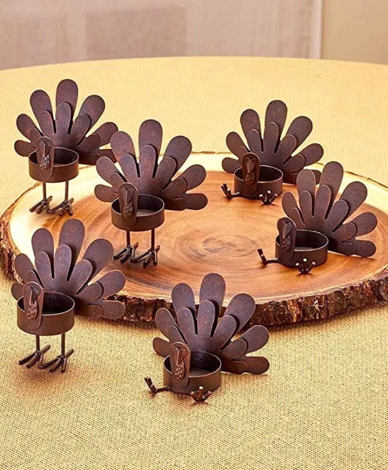 Set of 6 Rustic Bronze Turkey Tea Light Candleholders, Thanksgiving, Fall Decor