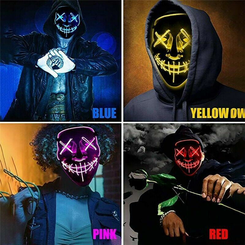 Costume Halloween Face Mask LED Light up 3 Modes Cosplay Clubbing Party Purge