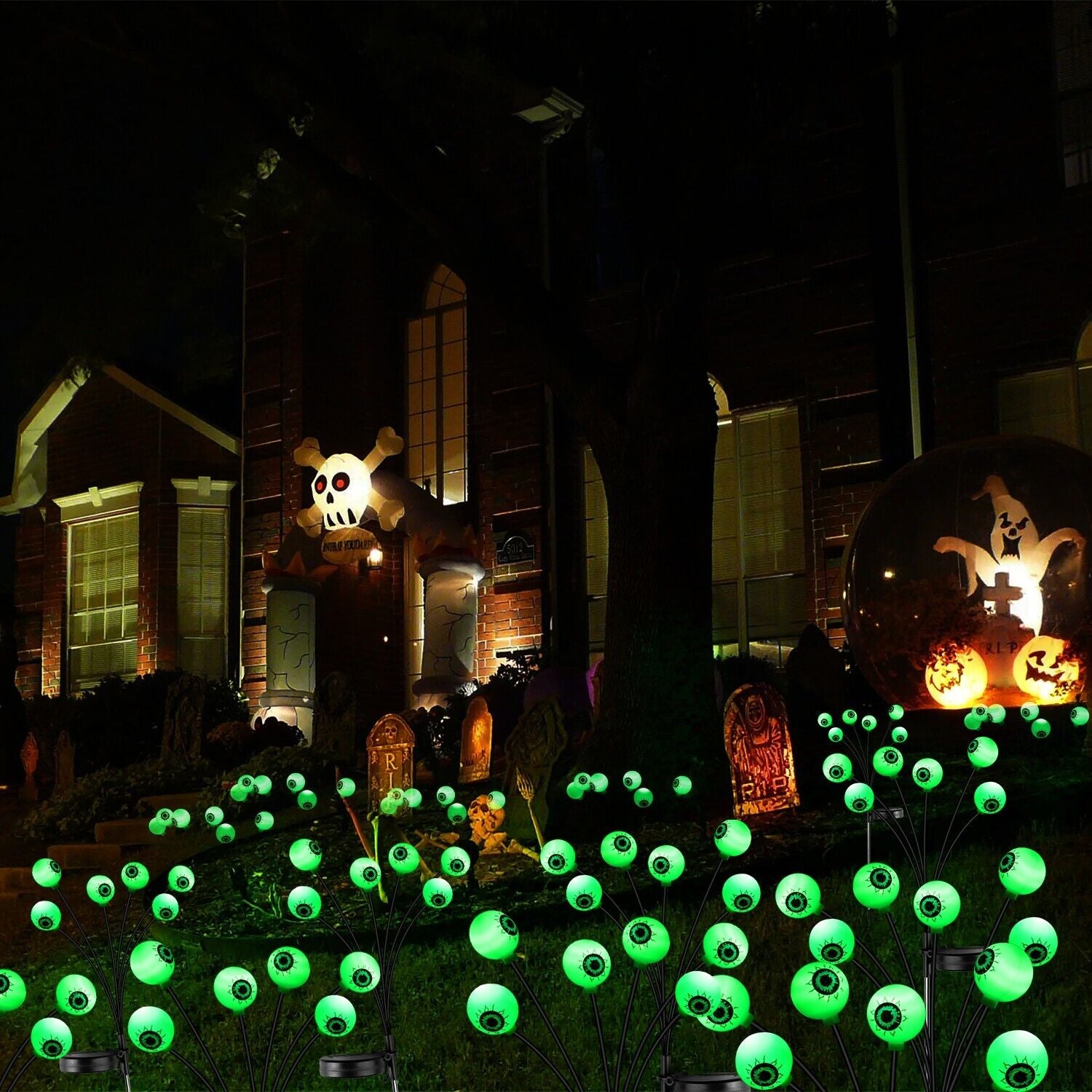 2 Pack LED Solar Eyeballs Light Garden Outdoor Waterproof Halloween Decor Lamp