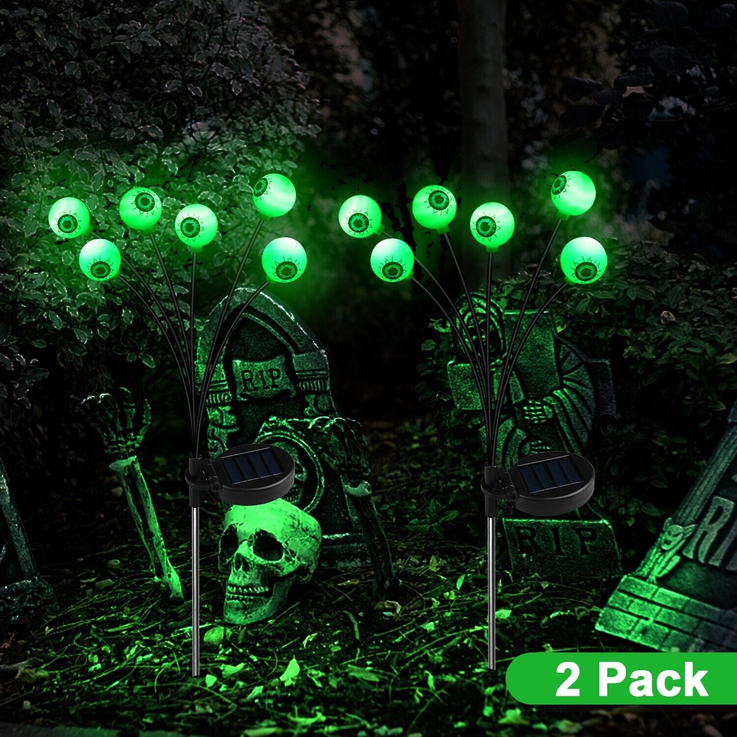 2 Pack LED Solar Eyeballs Light Garden Outdoor Waterproof Halloween Decor Lamp