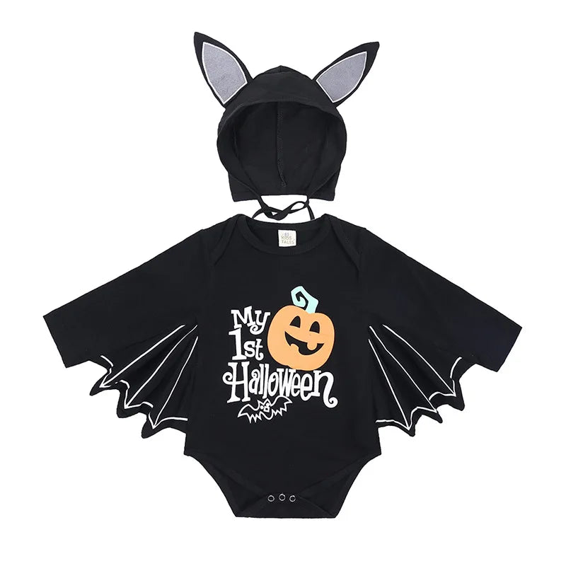 Halloween Baby Costume Pumpkin Head Skull Bones Infant Costume Bat Romper Baby Jumpsuit Suit 2Pcs Clothes Newborn Jumpsuit 0-24M