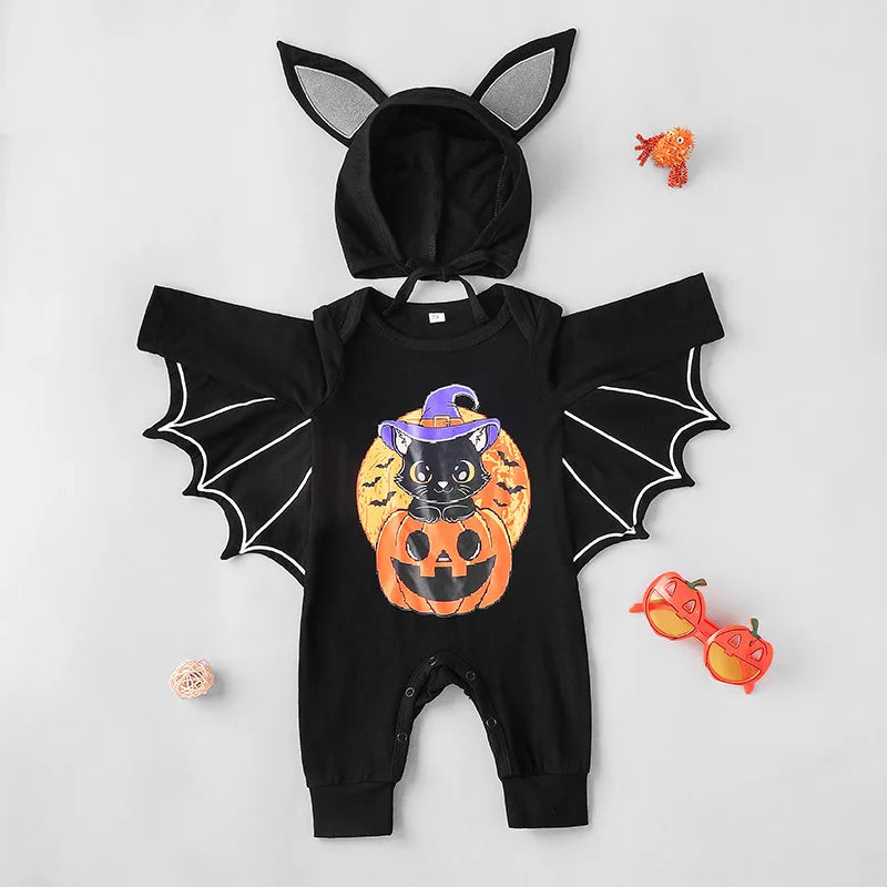 Halloween Baby Costume Pumpkin Head Skull Bones Infant Costume Bat Romper Baby Jumpsuit Suit 2Pcs Clothes Newborn Jumpsuit 0-24M