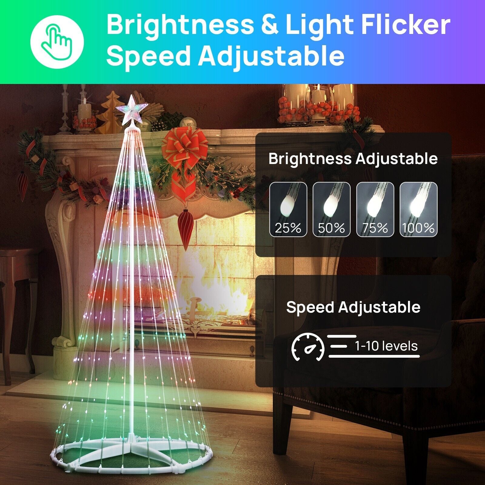 370 LED Lights Show Christmas Tree Cone Outdoor Xmas Home Yard Decor Multicloor