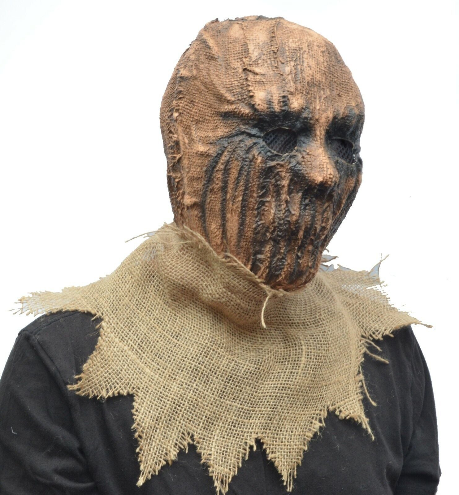 Scarecrow Halloween Costume Mask Latex & Burlap Realistic Scary Scare Crow Mask