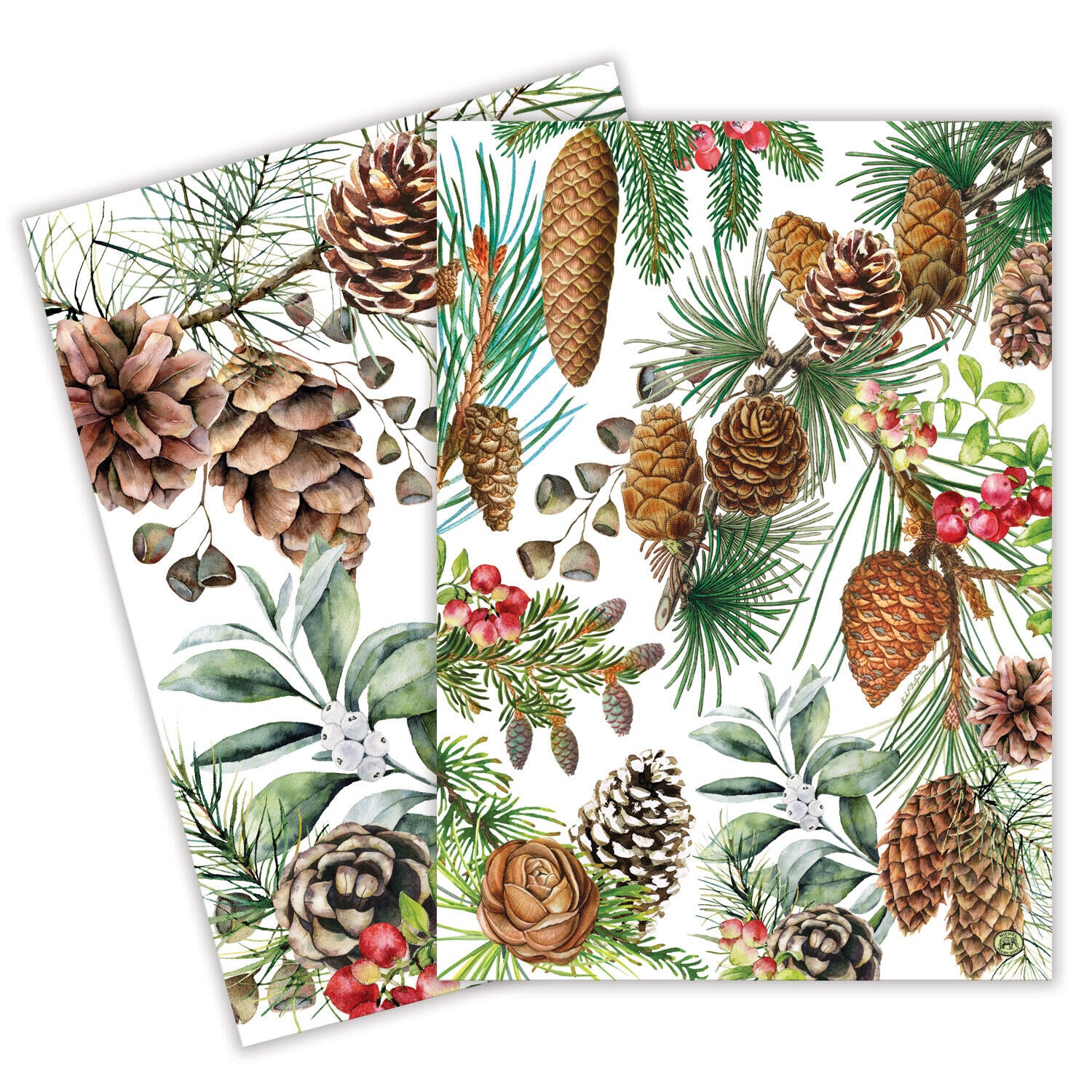 Set / 2 Michel Design Works Cotton Kitchen Towels Christmas White Spruce - NEW